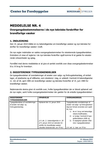 Center for Forebyggelse MEDDELELSE NR. 4 - Beredskabsstyrelsen