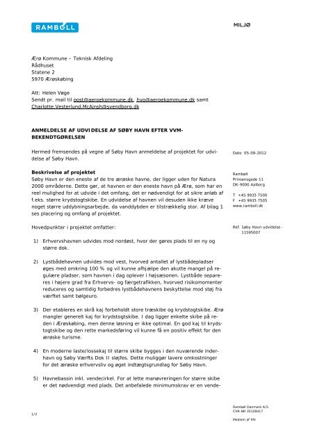Afgørelse om VVM-pligt for udvidelse af Søby Havn, Ærø VVM-pligt ...