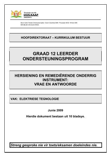 Gr 12 Elektriese Tegnologie - Curriculum