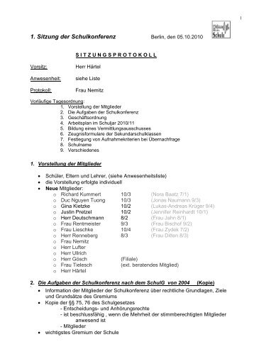 1. Sitzung der Schulkonferenz Berlin, den 17.09.97 - Philipp-Reis ...