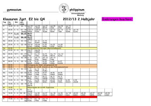 Klausuren Jgst. E2 bis Q4 2012/13 2.Halbjahr ... - Philippinum