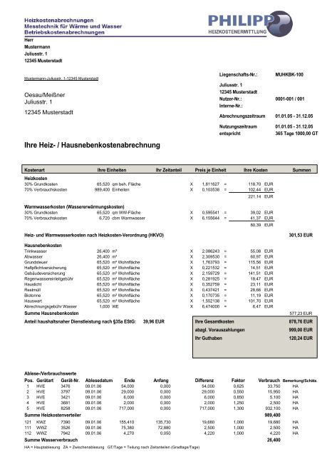 Betriebskostenabrechnung zum Anschauen