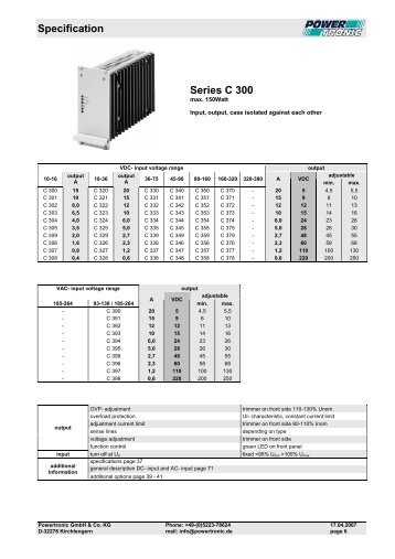 Specification Series C 300 - Powertronic.de