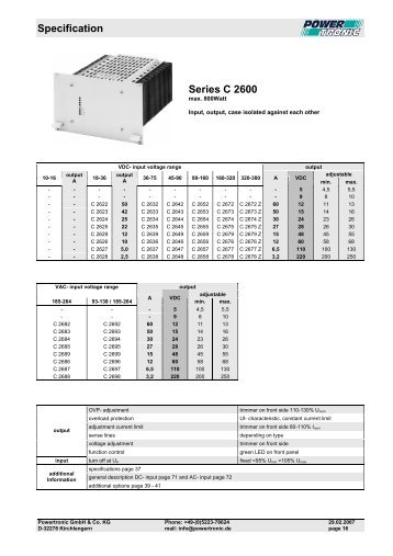 Specification Series C 2600 - Powertronic.de