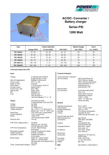 AC/DC- Converter / Battery charger Series PSI ... - Powertronic.de