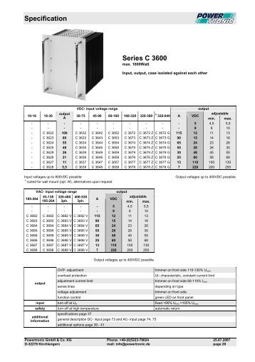 Specification Series C 3600 - Powertronic.de