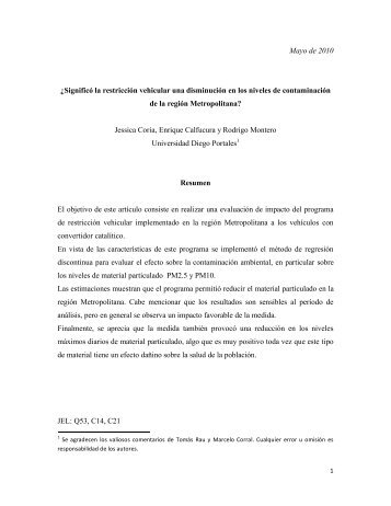 Evaluación de impacto plan de descontaminación mayo de 2010