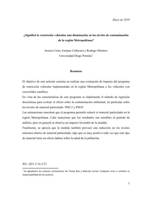 Evaluación de impacto plan de descontaminación mayo de 2010