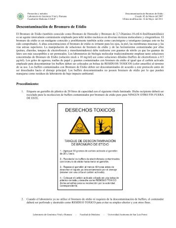 Descontaminacion EtBr - Universidad Autónoma de San Luis Potosí