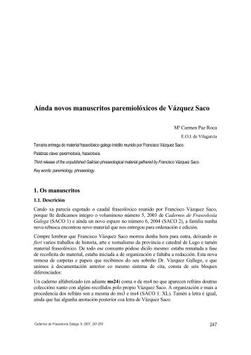 Aínda novos manuscritos paremiolóxicos de Vázquez Saco