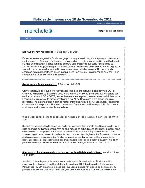 Noticias de Imprensa de 10 de Novembro de 2011 - Fesete