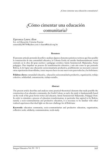 ¿Cómo cimentar una educación comunitaria? - Revistas Bolivianas