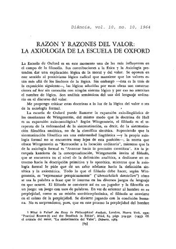 RAZÓN Y RAZONES DEL VALOR: LA AXIOLOGíA DE LA ... - Diánoia