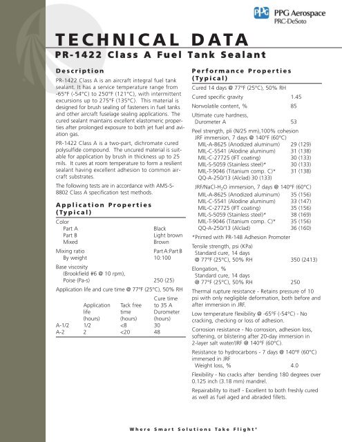 PR-1422 Class A Fuel Tank Sealant - PPG Industries