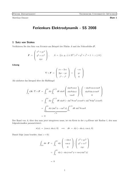 Übungsblatt - Physik-Department TU München