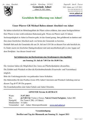 Unser Pfarrer GR Michael Babeu nimmt Abschied von Adnet