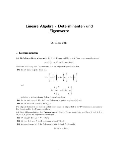 Lineare Algebra Determinanten Und Eigenwerte