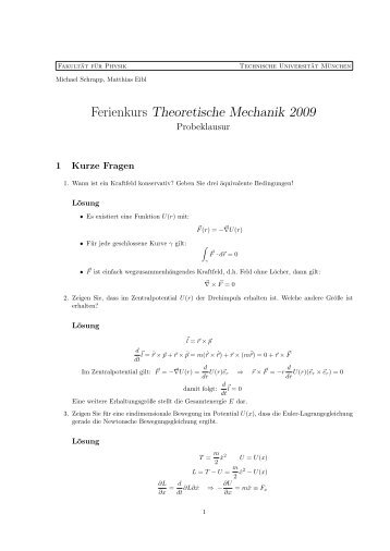 Lösung zur Probeklausur - Physik-Department TU München