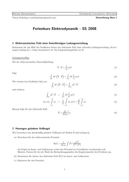 Lösung zum Übungsblatt - Physik-Department TU München