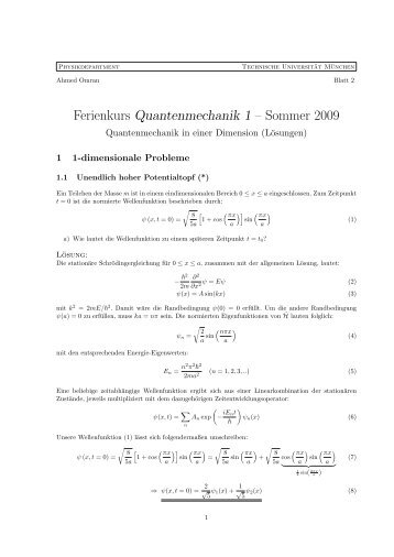 Ferienkurs Quantenmechanik 1 – Sommer 2009