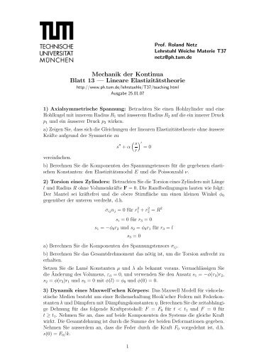 Mechanik der Kontinua Blatt 13 — Lineare Elastizitätstheorie - TUM