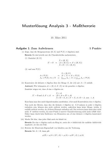 Musterlösung Analysis 3 - Maßtherorie