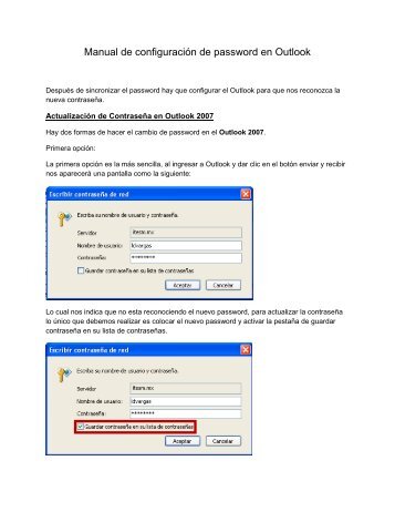 Manual de configuración de password en Outlook