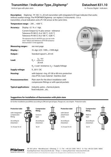 Transmitter / Indicator Type „Digitemp“ Datasheet 831.10