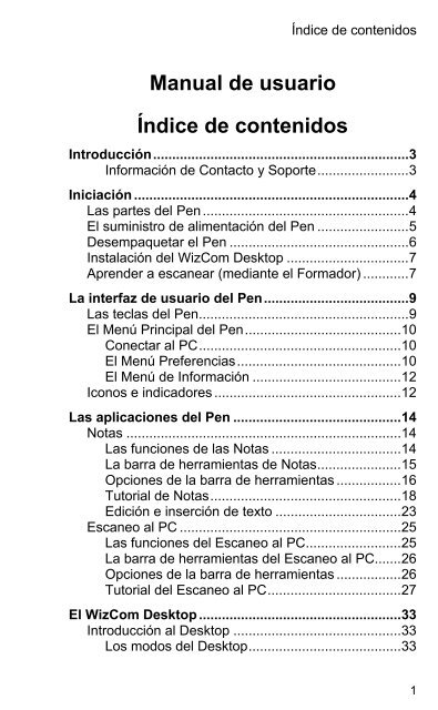 Manual de usuario Índice de contenidos - WizCom Technologies Ltd