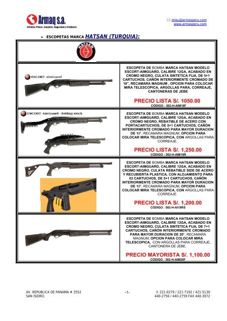 • ESCOPETAS MARCA HATSAN (TURQUIA): PRECIO ... - Armaq S.A.