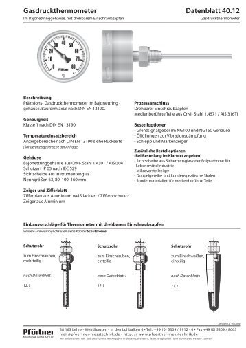 Gasdruckthermometer Datenblatt 40.12