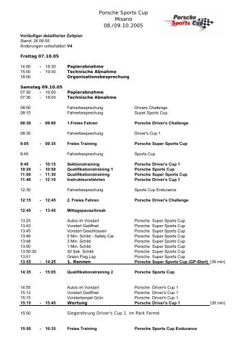 Zeitplan Version 4 - Porsche Club Deutschland
