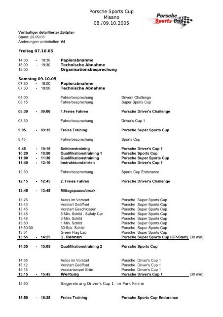 Zeitplan Version 4 - Porsche Club Deutschland