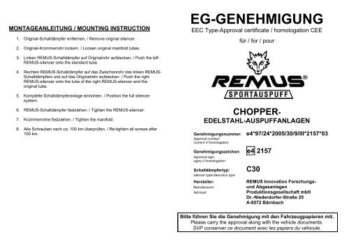 EG-GENEHMIGUNG - Phoenix Motorrad Tuning