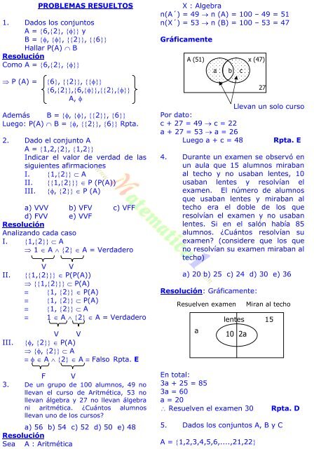 TEORIA DE CONJUNTOS I - MATEMATICAS EJERCICIOS ...