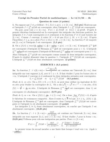 Corrigé - Département de Mathématiques d'Orsay