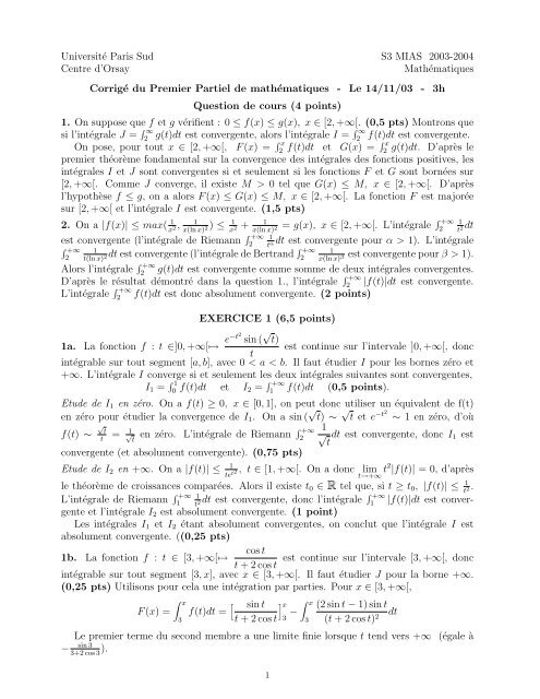 Corrigé - Département de Mathématiques d'Orsay