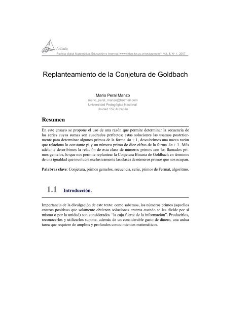 Replanteamiento de la Conjetura de Goldbach - TEC-Digital