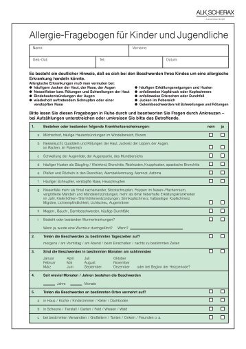 Allergie-Fragebogen für Kinder und Jugendliche