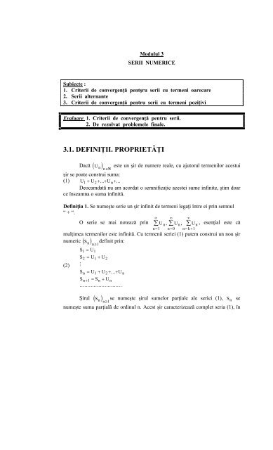 Serii numerice - Analiza matematica. MPT