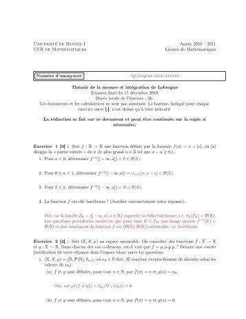 Corrigé de l'examen du 15 décembre 2010