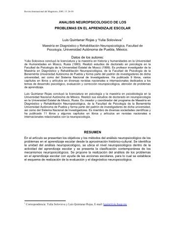 ANALISIS NEUROPSICOLOGICO DE LOS PROBLEMAS EN EL ...