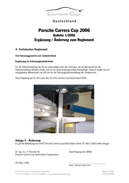 Porsche Carrera Cup Deutschland Reglement 2006 - Porsche Club ...
