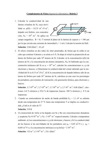 Boletín 3 1. Calcular la conductividad de una lámina cristalina de Si ...