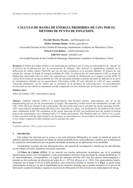 CÁLCULO DE BANDA DE ENERGÍA PROHIBIDA DE CdTe POR EL ...