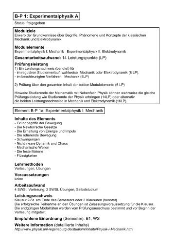 B-P 1: Experimentalphysik A - Physik - Universität Regensburg