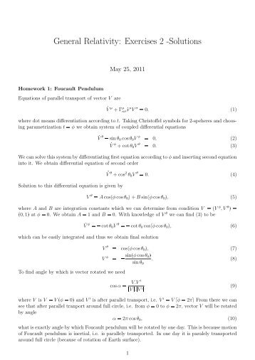 General Relativity: Exercises 2 -Solutions