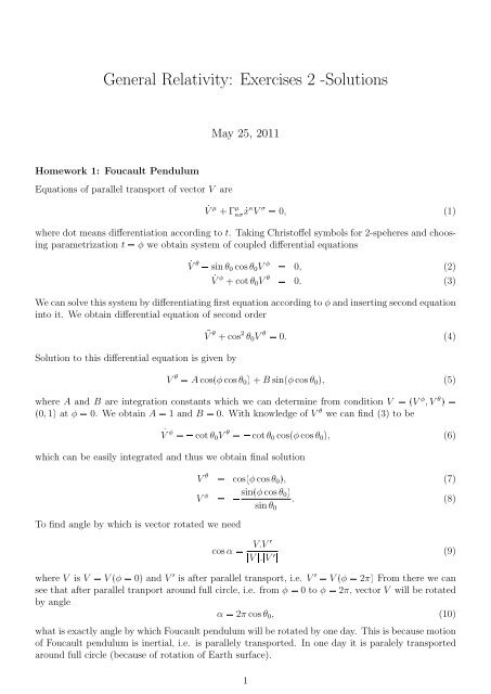 General Relativity: Exercises 2 -Solutions