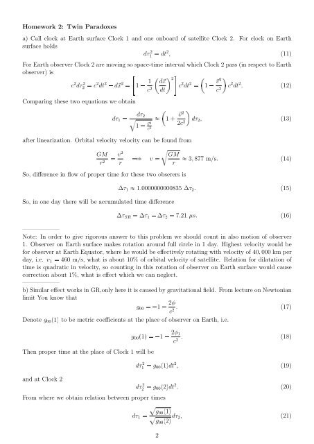 General Relativity: Exercises 2 -Solutions