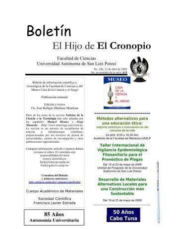 Boletín "El hijo del Cronopio", Número 356 - Facultad de Ciencias ...